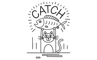 A cat catch a fish illustration