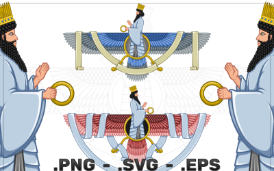 Zoroastrian winged sun disk surrounded with ribbon