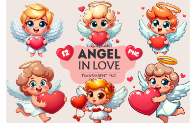 Tecknad ängel i kärlek. Clipart, PNG.