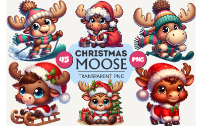 Cute Christmas moose. T-Shirt, PNG.