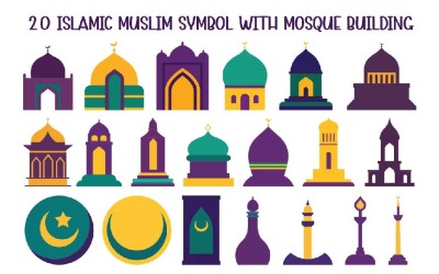 20 islámský muslimský symbol s budovou mešity