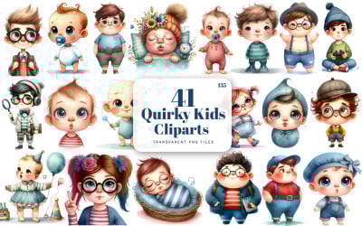 Quirky kids clipart, Quirky girl clipart, Boy Clipart, Watercolor Boy, Baby Boy Clipart | 135