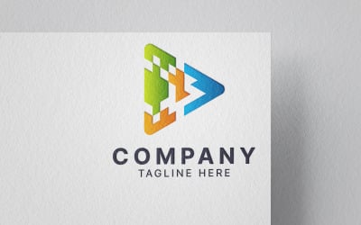 Colorful abstract media play button logo template.