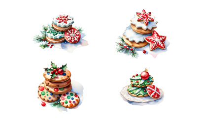 Clipart de biscoitos de gengibre em aquarela, clipart de Natal, clipart em aquarela