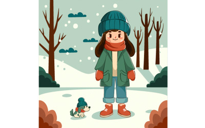 Girl is Playing Dog Winter Day
