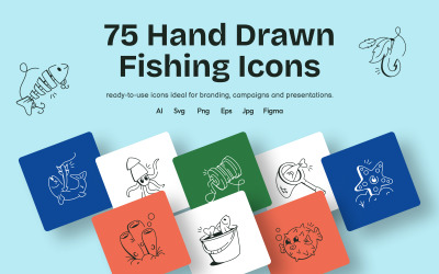Modern Fishing Doodles icons