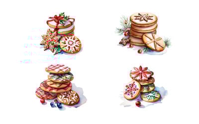 Watercolor Christmas Cookies Clipart, Christmas Clipart, Xmas PNG, Watercolor Clipart