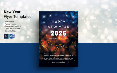 Editable New Year Party Flyer Template. Word &amp;amp; Psd