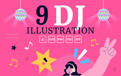 9 Nightlife Club DJ Vector Illustration