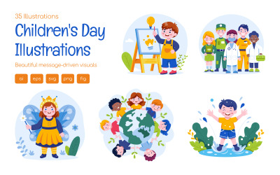 Barnens dag Illustration Set