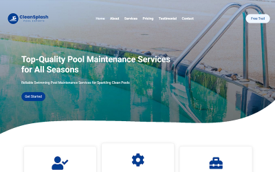 CleanSplash medenceszakértők – Professzionális úszómedence-karbantartási szolgáltatások nyitóoldalsablonja