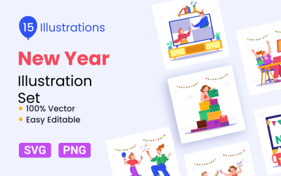 15 Neujahrs-Illustrationsset