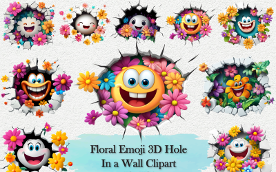 Paquete de imágenes prediseñadas con agujeros en 3D y emojis florales