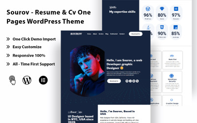 Sourov - Tema WordPress de currículo e CV de uma página