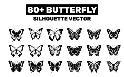 Butterfly black and white silhouette vector illustration Set Bundle Collection