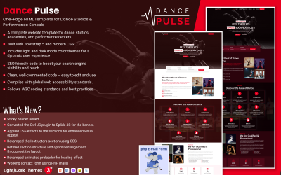 Dance Pulse: Plantilla de sitio web de una página para estudio de danza