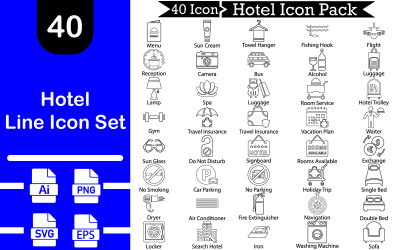 Paquete de 40 iconos de la línea de hoteles premium