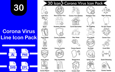 Paquete de iconos de la línea del virus Corona