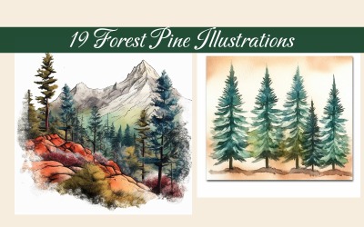 Ilustração pintada de pinheiro da floresta