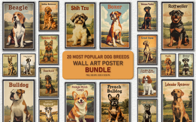Lot d&amp;#39;affiches murales de 20 types de chiens