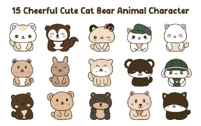 15 Cheerful Cute Cat Bear Animal Character