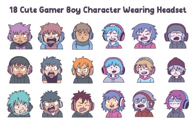 18 Cute Gamer Boy Character Wearing Headset