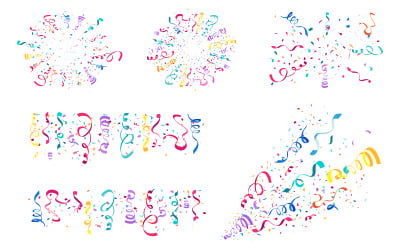 Colorful confetti and serpentine ribbons. Festive illustration in flat modern simple style.