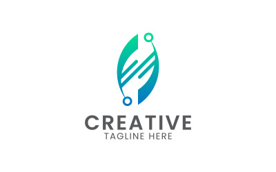 Plantilla de logotipo de hoja abstracta de tecnología moderna y creativa para la industria tecnológica.