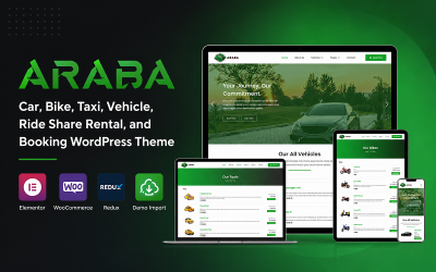 Araba - Araba, Motosiklet, Taksi, Araç, Araç Paylaşımı Kiralama ve Rezervasyon WordPress Teması