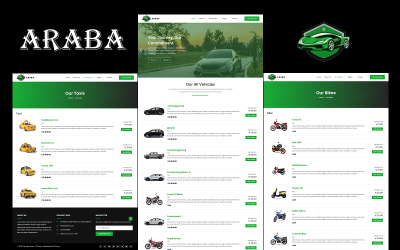 Araba - Bil-, cykel-, taxi-, fordons-, deltidsuthyrning och bokning Elementor WordPress-tema