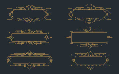 Art deco frames, golden elegant antique borders, decorative game buttons V.1