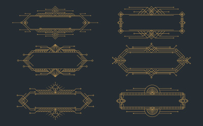 Art deco frames, golden elegant antique borders, decorative game buttons V.2