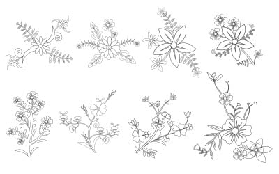 Blumen und Pflanzen, Vektorgrafik-Kollektion, Illustrationselement für Blumen-Malbuchseiten für Kinder und Erwachsene