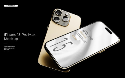 Maquete do iPhone 15 Pro Max dourado