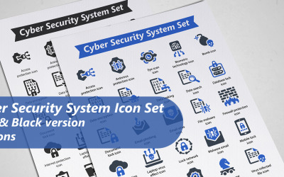 Conjunto de iconos del sistema de seguridad cibernética