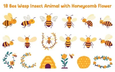 18 Bee Wasp Insect Animal with Honeycomb Flower