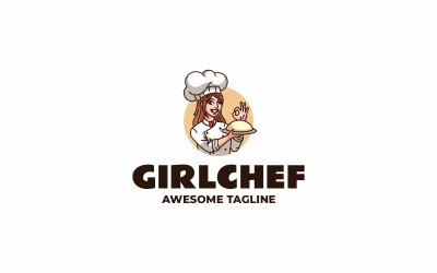 Logotipo de mascota simple de chef niña