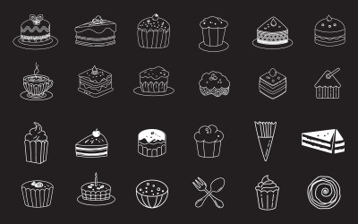 Line art vector design with cute doodles of cakes  cupcakes design template v.1