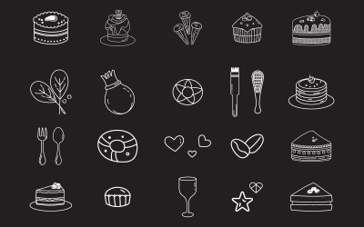 Line art vektordesign med söta doodles av kakor cupcakes designmall v.2