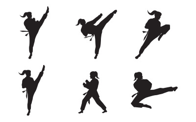 Icona sportiva Taekwondo silhouette nera Illustrazione vettoriale Design Template v.1
