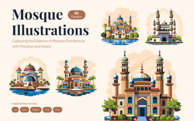 Conjunto de ilustraciones artísticas de mezquitas