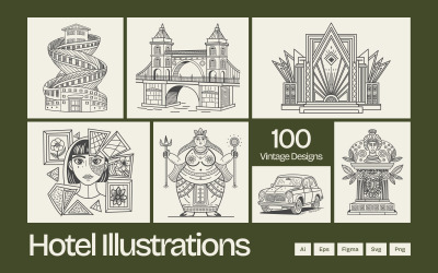 Vintage Hotel Illustratie Set