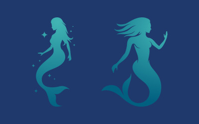Beauty Mermaid silhouette vector icon illustration logo design template v.3