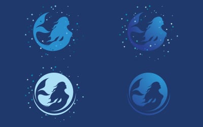 Beauty ocean Mermaid silhouette with particle star vector icon illustration logo design template v.6
