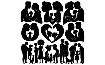 Családok sziluettje vektoros illusztráció fehér háttérrel