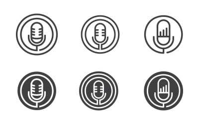Microfono icona vintage logo Podcast Vector design illustrazione Template v.3