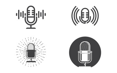 Microfono icona vintage logo Podcast Vector design illustrazione Template v.4