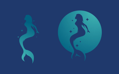Modello di progettazione del logo dell&amp;#39;icona vettoriale della silhouette della sirena di bellezza v.5