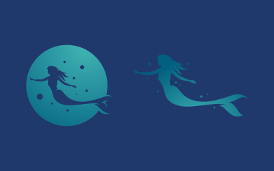 Schönheit Meerjungfrau Silhouette Vektor Symbol Illustration Logo Design Vorlage v.2
