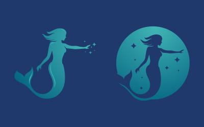 Schönheit Meerjungfrau Silhouette Vektor Symbol Illustration Logo Design Vorlage v.4